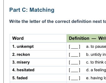 How to Steal a Dog Chapter 1 Vocabulary Worksheet with Answer Key