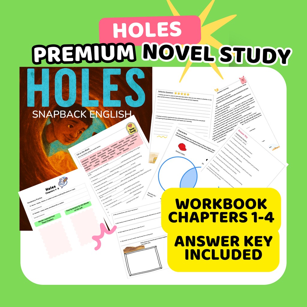[Free] Holes by Louis Sachar Ch 1-4 Novel Study: Vocabulary, Grammar & Comprehension Workbook홀스 영어원서 프리미엄 워크지 정답포함