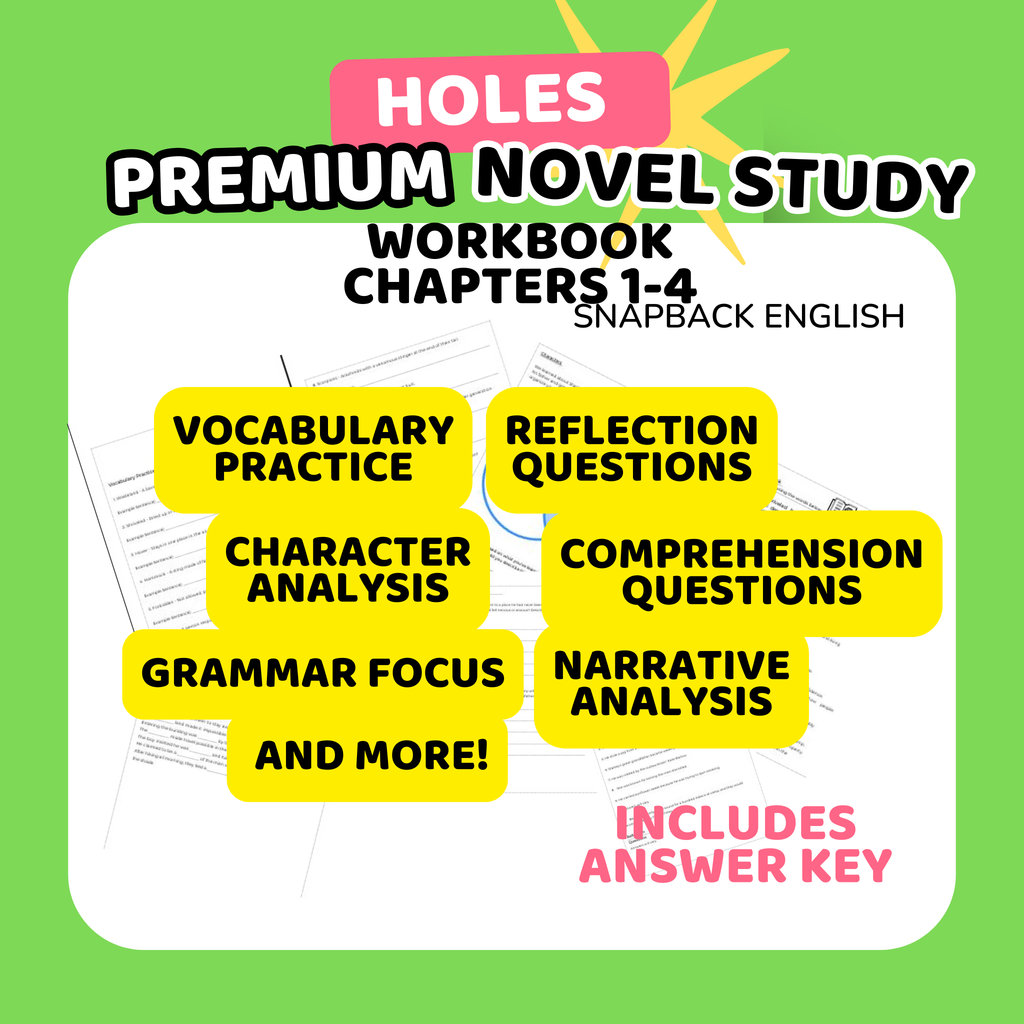 [Free] Holes by Louis Sachar Ch 1-4 Novel Study: Vocabulary, Grammar & Comprehension Workbook홀스 영어원서 프리미엄 워크지 정답포함